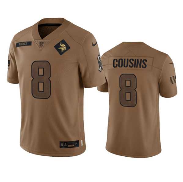 Men's Minnesota Vikings #8 Kirk Cousins 2023 Brown Salute To Service Limited Football Stitched Jersey Dyin